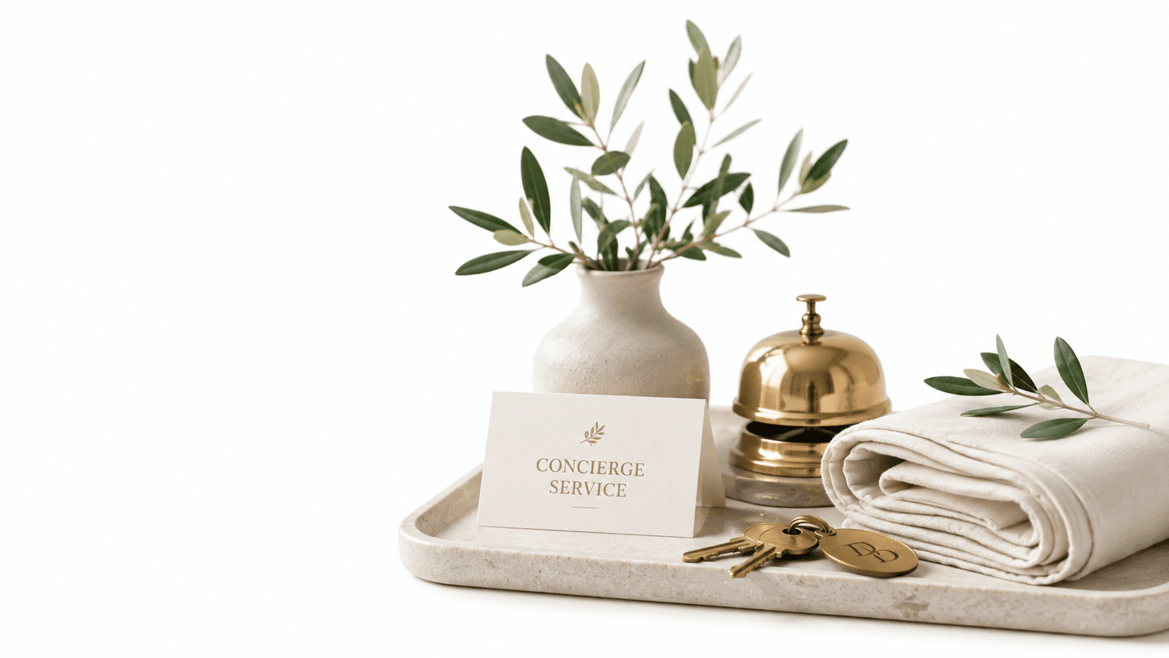 A carefully arranged welcome hamper with fresh flowers and premium essentials